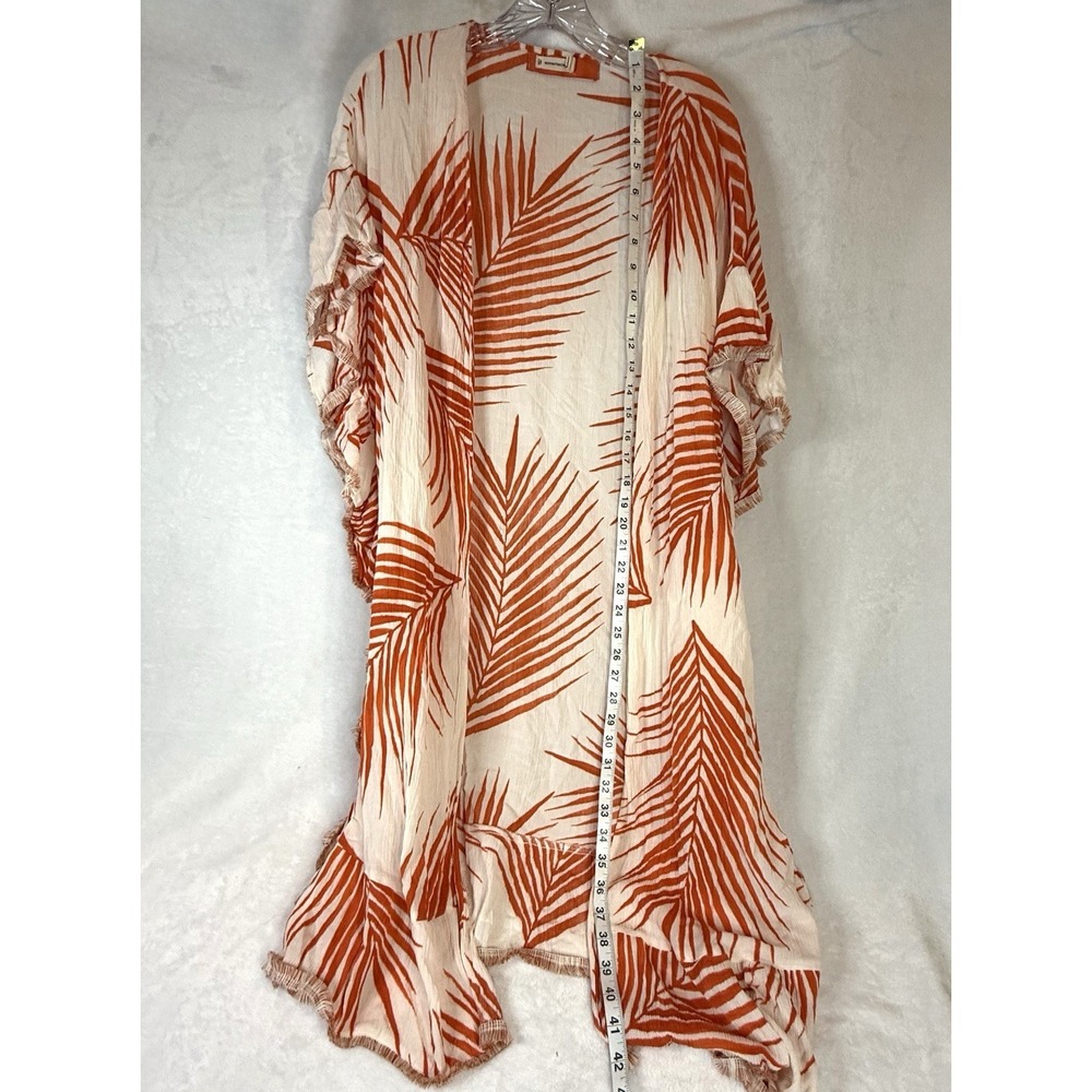 Vacation Resort Palm Print Kimono Cover-Up Boho Beach Orange Ivory M Oversized - Picture 4 of 9